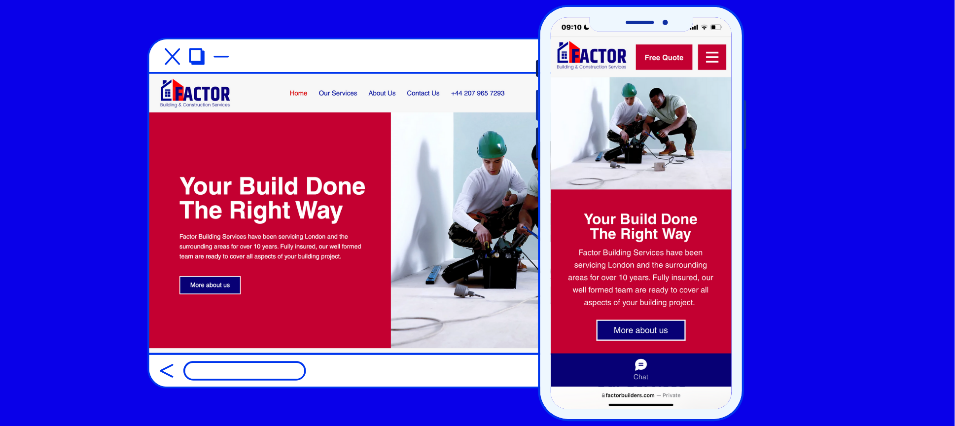 Building services website displayed on desktop and mobile